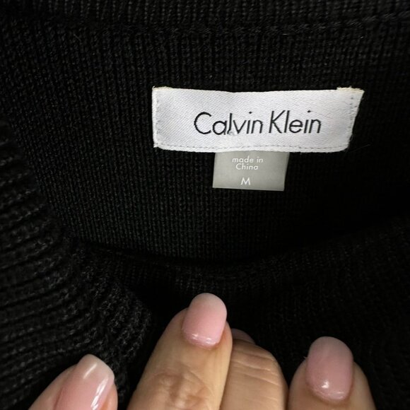 Calvin Klein Black Zip Cowl Neck Knit Sweater Dress Asymmetric Short Sleeve M - Picture 10 of 13